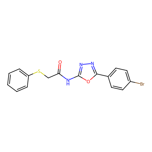 N-(5-(4-bromophenyl)-1,3,4-oxadiazol-2-yl)-2-(phenylthio)acetamide structure