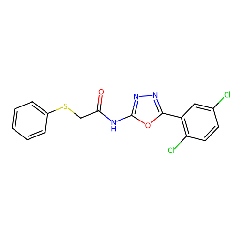 N-[5-(2,5-dichlorophenyl)-1,3,4-oxadiazol-2-yl]-2-phenylsulfanylacetamide structure