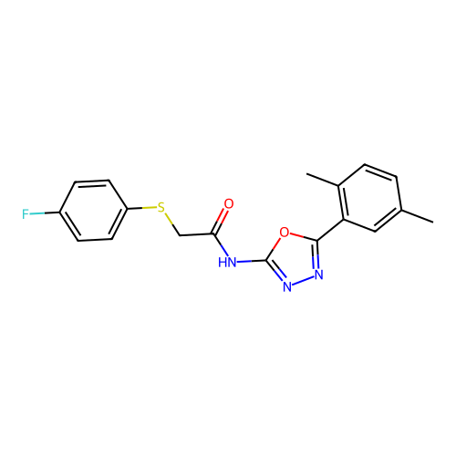 N-[5-(2,5-dimethylphenyl)-1,3,4-oxadiazol-2-yl]-2-[(4-fluorophenyl)sulfanyl]acetamide structure