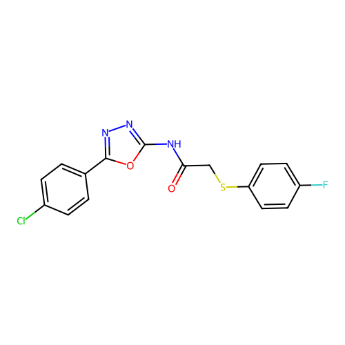 N-[5-(4-chlorophenyl)-1,3,4-oxadiazol-2-yl]-2-(4-fluorophenyl)sulfanylacetamide structure