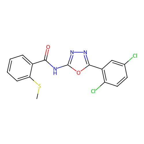 N-[5-(2,5-dichlorophenyl)-1,3,4-oxadiazol-2-yl]-2-methylsulfanylbenzamide structure