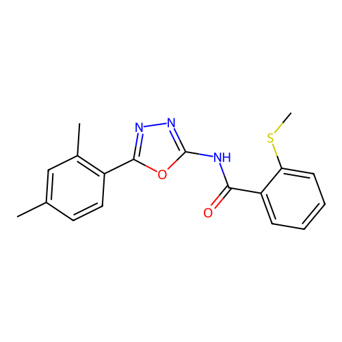 N-[5-(2,4-dimethylphenyl)-1,3,4-oxadiazol-2-yl]-2-methylsulfanylbenzamide structure
