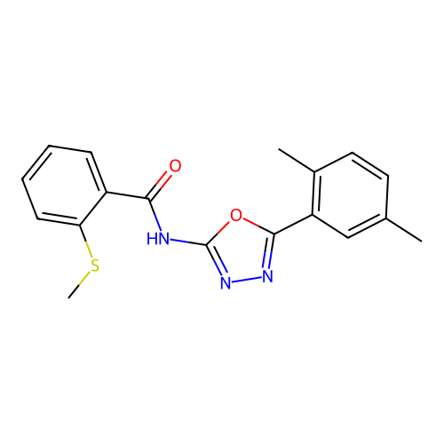 N-[5-(2,5-dimethylphenyl)-1,3,4-oxadiazol-2-yl]-2-methylsulfanylbenzamide structure