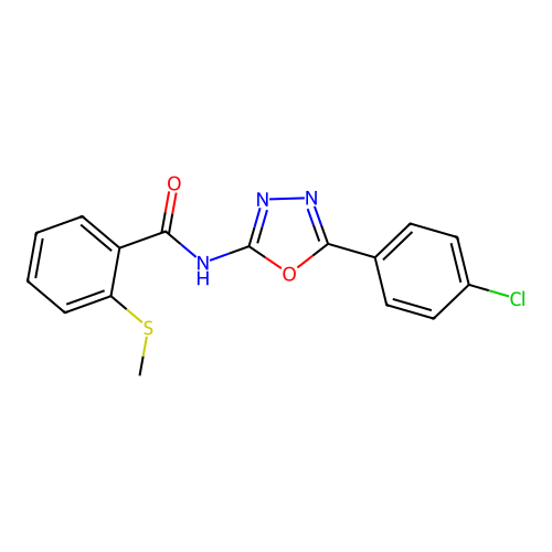 N-[5-(4-chlorophenyl)-1,3,4-oxadiazol-2-yl]-2-methylsulfanylbenzamide structure