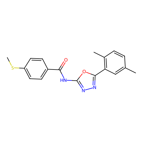 N-[5-(2,5-dimethylphenyl)-1,3,4-oxadiazol-2-yl]-4-methylsulfanylbenzamide structure