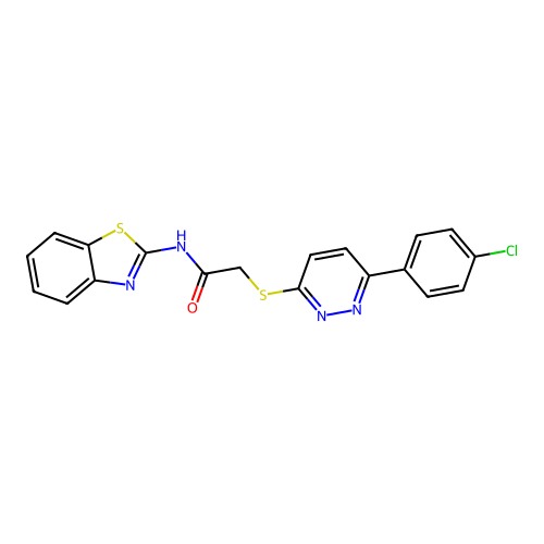 N-(1,3-benzothiazol-2-yl)-2-[6-(4-chlorophenyl)pyridazin-3-yl]sulfanylacetamide structure