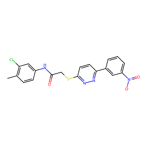 N-(3-chloro-4-methylphenyl)-2-[6-(3-nitrophenyl)pyridazin-3-yl]sulfanylacetamide structure