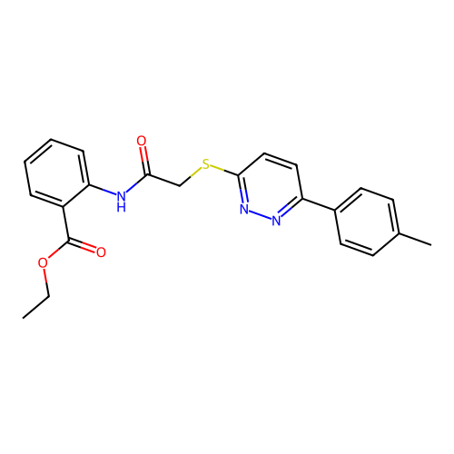 Ethyl 2-(2-((6-(p-tolyl)pyridazin-3-yl)thio)acetamido)benzoate structure