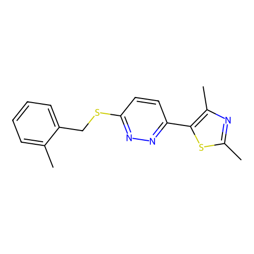 2,4-Dimethyl-5-(6-((2-methylbenzyl)thio)pyridazin-3-yl)thiazole structure