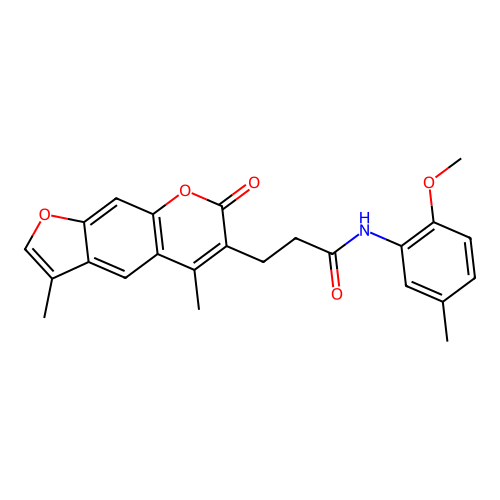 3-(3,5-dimethyl-7-oxo-7H-furo[3,2-g]chromen-6-yl)-N-(2-methoxy-5-methylphenyl)propanamide structure