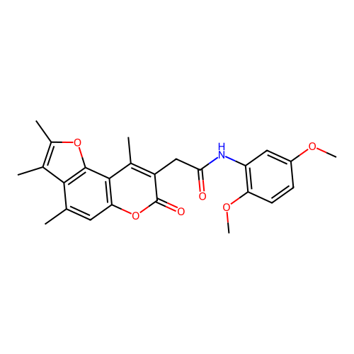 N-(2,5-dimethoxyphenyl)-2-(2,3,4,9-tetramethyl-7-oxo-7H-furo[2,3-f]chromen-8-yl)acetamide structure