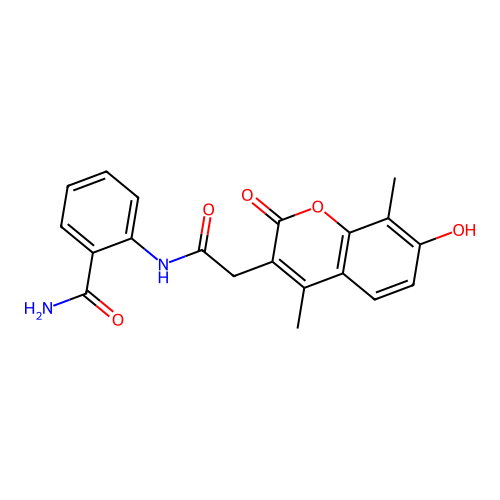 2-(2-(7-hydroxy-4,8-dimethyl-2-oxo-2H-chromen-3-yl)acetamido)benzamide structure