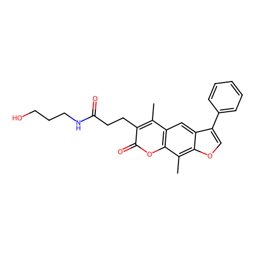 3-(5,9-dimethyl-7-oxo-3-phenyl-7H-furo[3,2-g]chromen-6-yl)-N-(3-hydroxypropyl)propanamide structure