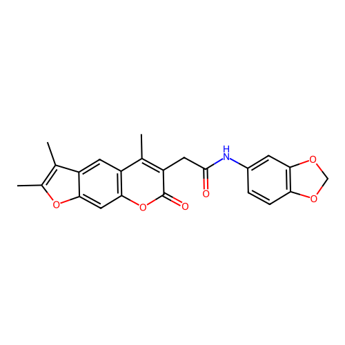 N-(benzo[d][1,3]dioxol-5-yl)-2-(2,3,5-trimethyl-7-oxo-7H-furo[3,2-g]chromen-6-yl)acetamide structure