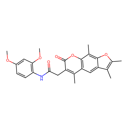 N-(2,4-dimethoxyphenyl)-2-(2,3,5,9-tetramethyl-7-oxo-7H-furo[3,2-g]chromen-6-yl)acetamide structure
