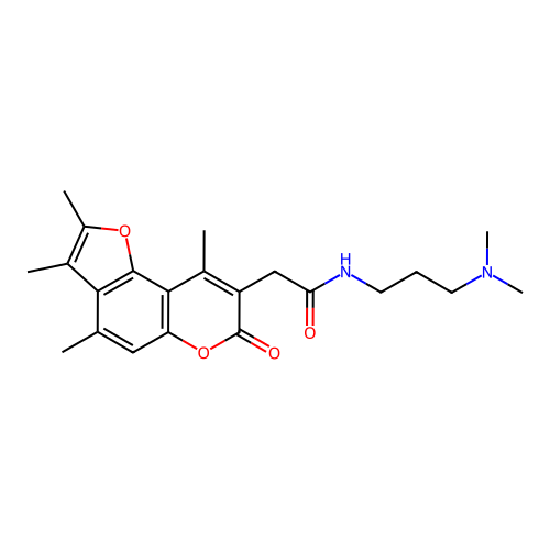 N-(3-(dimethylamino)propyl)-2-(2,3,4,9-tetramethyl-7-oxo-7H-furo[2,3-f]chromen-8-yl)acetamide structure