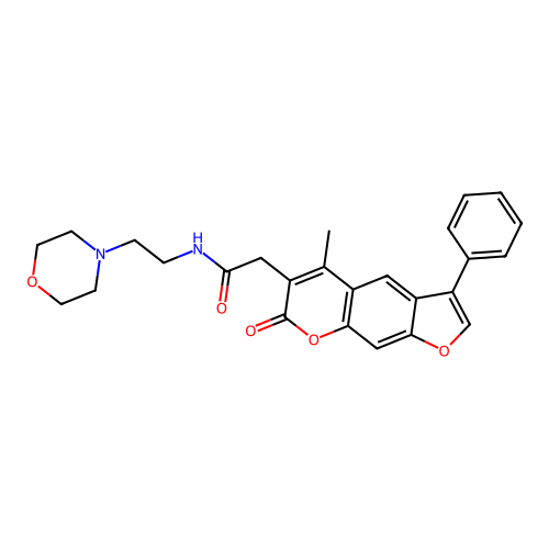 2-(5-methyl-7-oxo-3-phenyl-7H-furo[3,2-g]chromen-6-yl)-N-(2-morpholinoethyl)acetamide structure