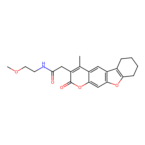 N-(2-methoxyethyl)-2-(4-methyl-2-oxo-6,7,8,9-tetrahydro-2H-benzofuro[3,2-g]chromen-3-yl)acetamide structure