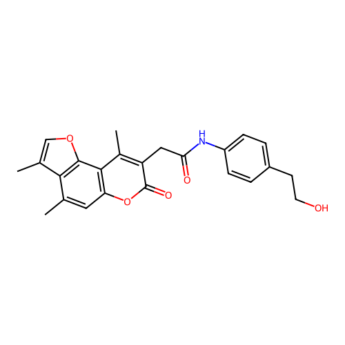 N-(4-(2-hydroxyethyl)phenyl)-2-(3,4,9-trimethyl-7-oxo-7H-furo[2,3-f]chromen-8-yl)acetamide structure