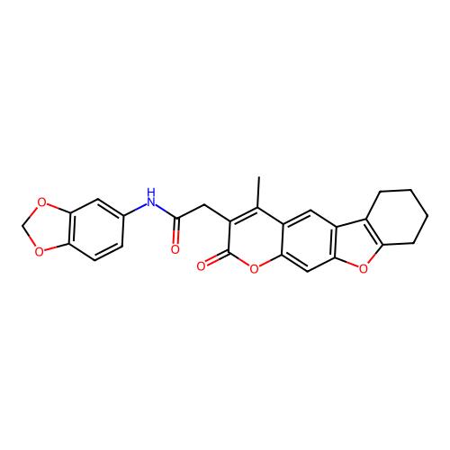 N-(benzo[d][1,3]dioxol-5-yl)-2-(4-methyl-2-oxo-6,7,8,9-tetrahydro-2H-benzofuro[3,2-g]chromen-3-yl)acetamide structure