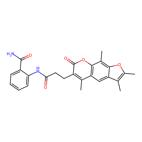 2-(3-(2,3,5,9-tetramethyl-7-oxo-7H-furo[3,2-g]chromen-6-yl)propanamido)benzamide structure