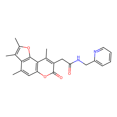 N-(pyridin-2-ylmethyl)-2-(2,3,4,9-tetramethyl-7-oxo-7H-furo[2,3-f]chromen-8-yl)acetamide structure