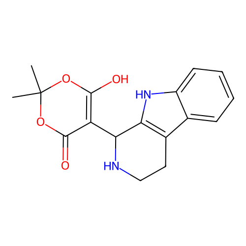 6-hydroxy-2,2-dimethyl-5-(2,3,4,9-tetrahydro-1H-beta-carbolin-1-yl)-4H-1,3-dioxin-4-one structure
