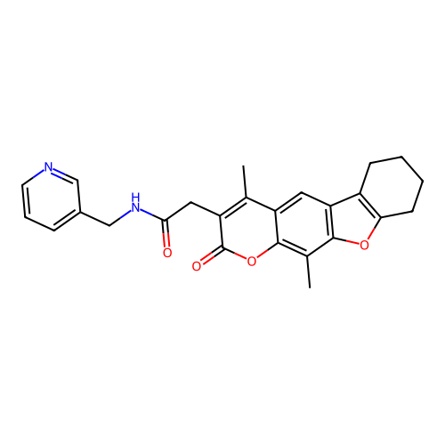 2-(4,11-dimethyl-2-oxo-6,7,8,9-tetrahydro-2H-benzofuro[3,2-g]chromen-3-yl)-N-(pyridin-3-ylmethyl)acetamide structure