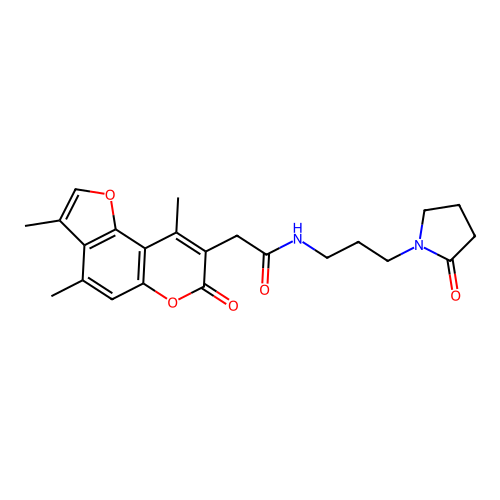 N-(3-(2-oxopyrrolidin-1-yl)propyl)-2-(3,4,9-trimethyl-7-oxo-7H-furo[2,3-f]chromen-8-yl)acetamide structure