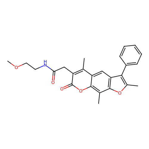 N-(2-methoxyethyl)-2-(2,5,9-trimethyl-7-oxo-3-phenyl-7H-furo[3,2-g]chromen-6-yl)acetamide structure