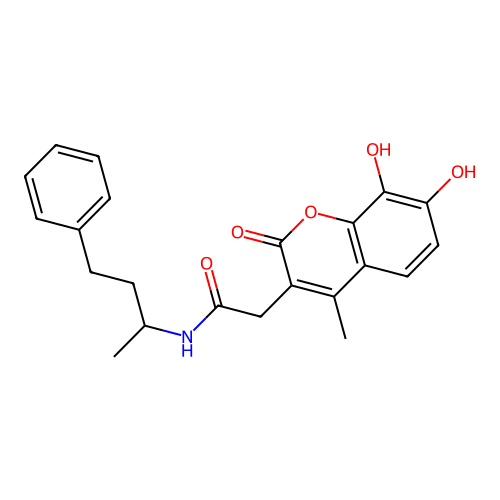 2-(7,8-dihydroxy-4-methyl-2-oxo-2H-chromen-3-yl)-N-(4-phenylbutan-2-yl)acetamide structure