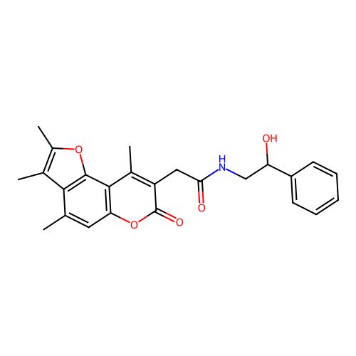 N-(2-hydroxy-2-phenylethyl)-2-(2,3,4,9-tetramethyl-7-oxo-7H-furo[2,3-f]chromen-8-yl)acetamide structure