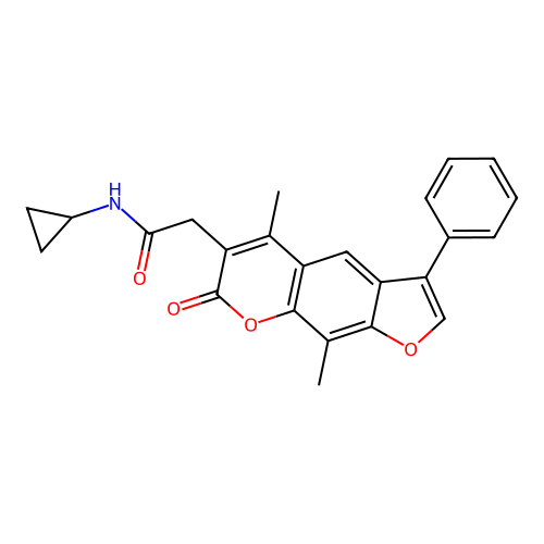 N-cyclopropyl-2-(5,9-dimethyl-7-oxo-3-phenyl-7H-furo[3,2-g]chromen-6-yl)acetamide structure