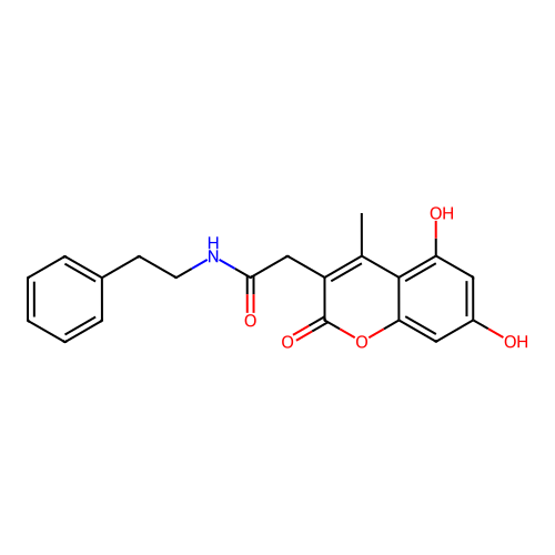 2-(5,7-dihydroxy-4-methyl-2-oxo-2H-chromen-3-yl)-N-phenethylacetamide structure