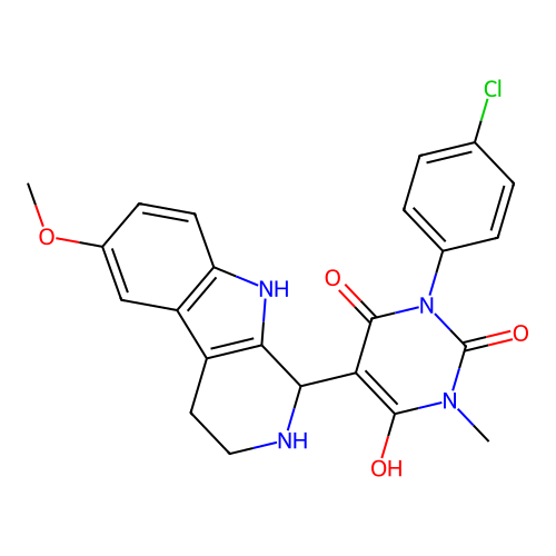 3-(4-chlorophenyl)-6-hydroxy-5-(6-methoxy-2,3,4,9-tetrahydro-1H-pyrido[3,4-b]indol-1-yl)-1-methylpyrimidine-2,4(1H,3H)-dione structure