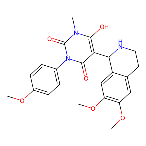 5-(6,7-dimethoxy-1,2,3,4-tetrahydroisoquinolin-1-yl)-6-hydroxy-3-(4-methoxyphenyl)-1-methylpyrimidine-2,4(1H,3H)-dione structure