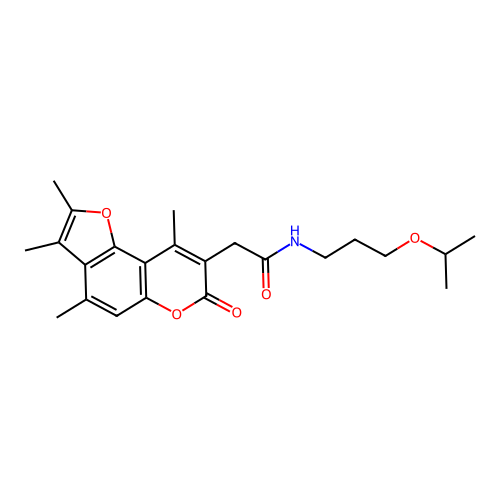 N-(3-isopropoxypropyl)-2-(2,3,4,9-tetramethyl-7-oxo-7H-furo[2,3-f]chromen-8-yl)acetamide structure