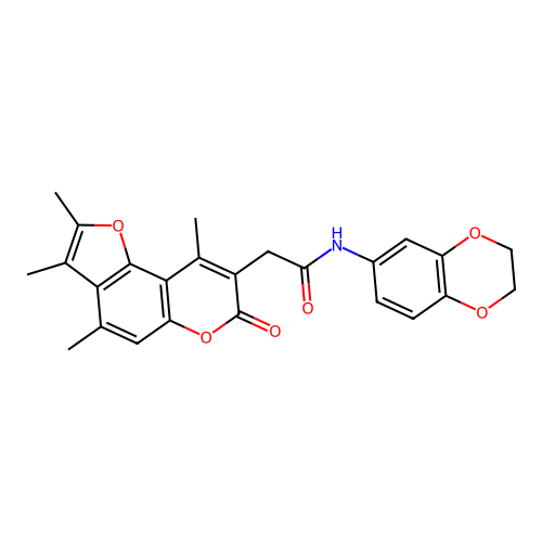 N-(2,3-dihydro-1,4-benzodioxin-6-yl)-2-(2,3,4,9-tetramethyl-7-oxo-7H-furo[2,3-f]chromen-8-yl)acetamide structure