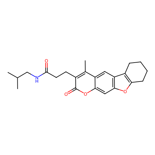 N-isobutyl-3-(4-methyl-2-oxo-6,7,8,9-tetrahydro-2H-benzofuro[3,2-g]chromen-3-yl)propanamide structure