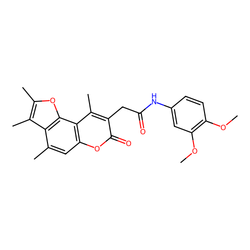 N-(3,4-dimethoxyphenyl)-2-(2,3,4,9-tetramethyl-7-oxo-7H-furo[2,3-f]chromen-8-yl)acetamide structure