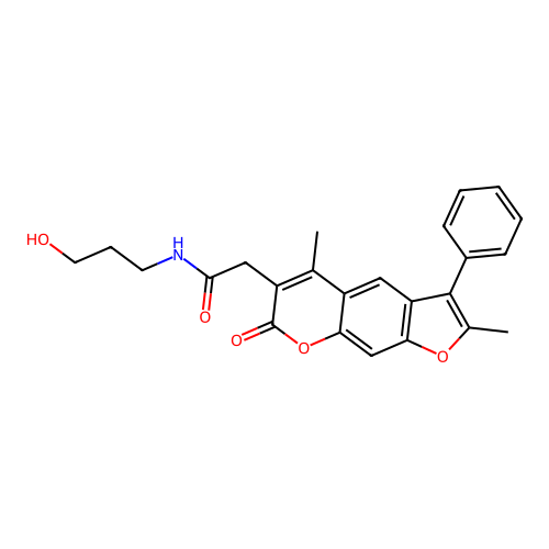 2-(2,5-dimethyl-7-oxo-3-phenyl-7H-furo[3,2-g]chromen-6-yl)-N-(3-hydroxypropyl)acetamide structure