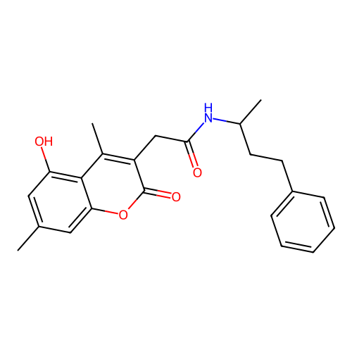 2-(5-hydroxy-4,7-dimethyl-2-oxo-2H-chromen-3-yl)-N-(4-phenylbutan-2-yl)acetamide structure
