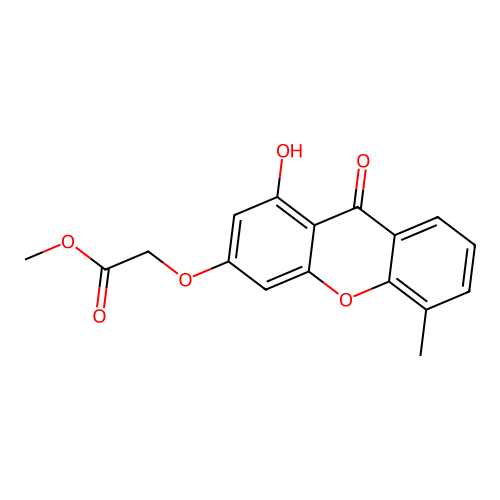 methyl 2-((1-hydroxy-5-methyl-9-oxo-9H-xanthen-3-yl)oxy)acetate structure