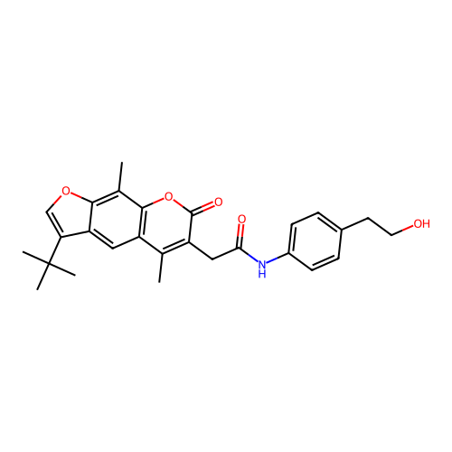 2-(3-(tert-butyl)-5,9-dimethyl-7-oxo-7H-furo[3,2-g]chromen-6-yl)-N-(4-(2-hydroxyethyl)phenyl)acetamide structure