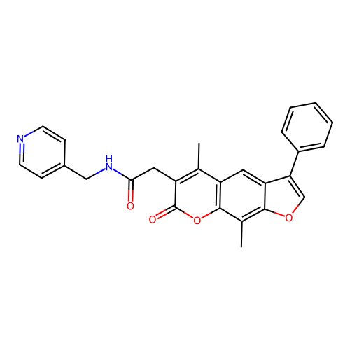 2-(5,9-dimethyl-7-oxo-3-phenyl-7H-furo[3,2-g]chromen-6-yl)-N-(pyridin-4-ylmethyl)acetamide structure
