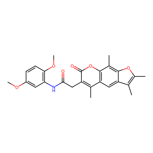 N-(2,5-dimethoxyphenyl)-2-(2,3,5,9-tetramethyl-7-oxo-7H-furo[3,2-g]chromen-6-yl)acetamide structure