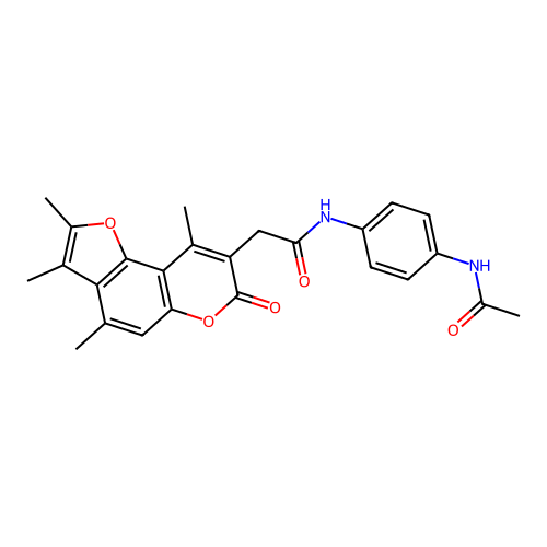 N-(4-acetamidophenyl)-2-(2,3,4,9-tetramethyl-7-oxo-7H-furo[2,3-f]chromen-8-yl)acetamide structure