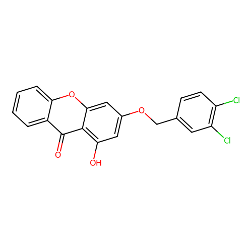 3-[(3,4-dichlorobenzyl)oxy]-1-hydroxy-9H-xanthen-9-one structure