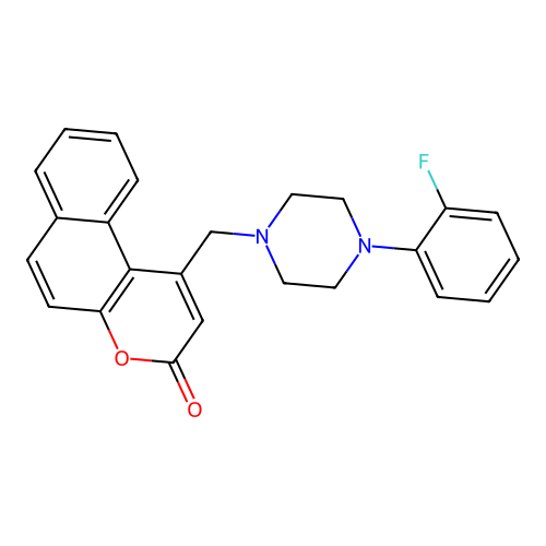 1-((4-(2-fluorophenyl)piperazin-1-yl)methyl)-3H-benzo[f]chromen-3-one structure