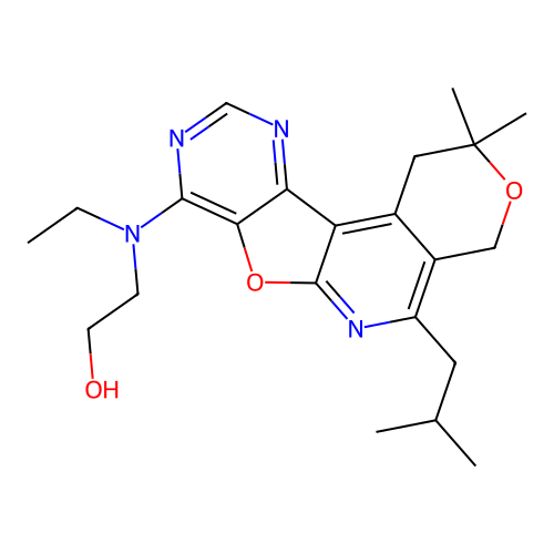 2-(ethyl(5-isobutyl-2,2-dimethyl-2,4-dihydro-1H-pyrano[4'',3'':4',5']pyrido[3',2':4,5]furo[3,2-d]pyrimidin-8-yl)amino)ethanol structure
